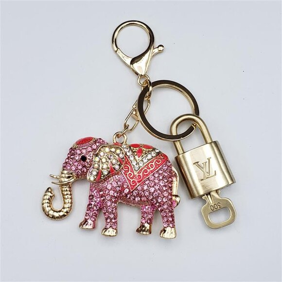 Authentic Louis Vuitton Lock & Key with Unbranded Elephant Charm, Keychain - Picture 2 of 10